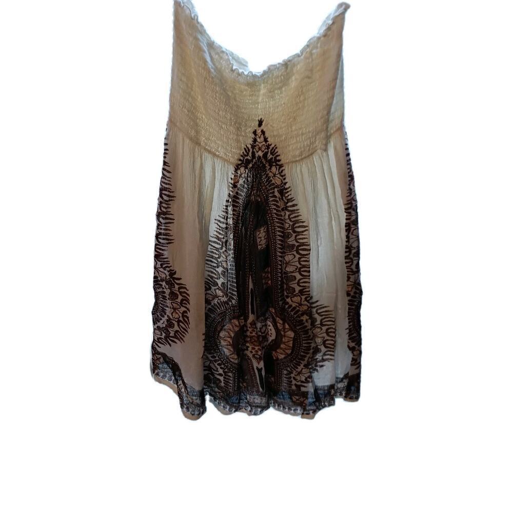 Lepogee Sleeveless Dress Boho White/Brown Sz.2X Festival Cottage